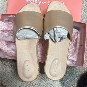 New Easy Spirit Gold Muscari Leather Sandal Slides